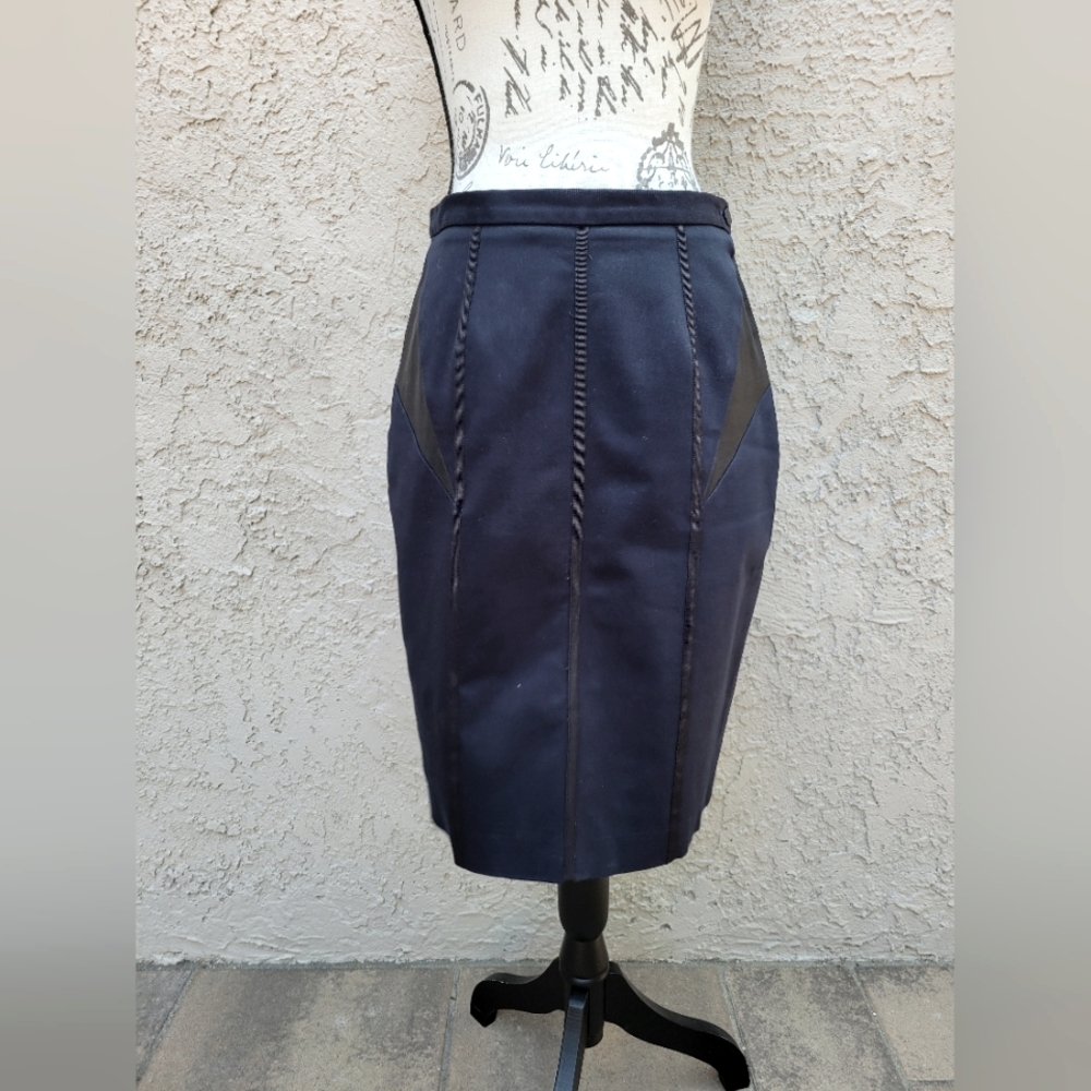 Rag & Bone Leather Panels Black‎ Pencil Knee Lenght Skirt Size 30